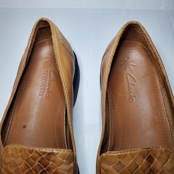 Clarks Springers Brown Tan Woven Intrecciato Leather Loafers US 9.5 M